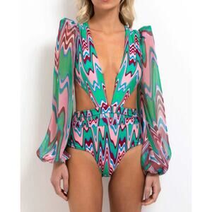 Patbo NWT Wave Tulle Cutout Bodysuit Size Small